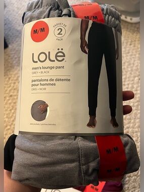 NWT Lolë Men’s Lounge Pants 2-Pack Joggers Gray & Black Size Medium